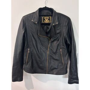 Casa Piel Black Leather Cropped Moto Jacket Women’s Large Fits S/M
